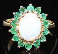 14kt Gold Natural Opal & Emerald Cocktail Ring