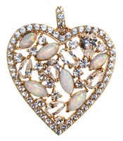 Rose Toned Beautiful Opal & White Topaz Heart Pend