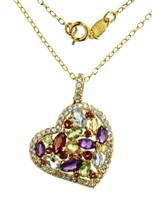 Stunning Natural Gemstone & CZ Heart Necklace