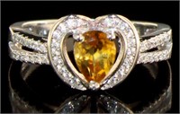 Genuine Golden Citrine & White Topaz Heart Ring