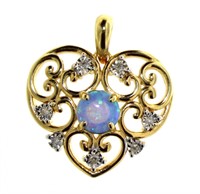 Beautiful Blue Opal & Diamond Accent Heart Pendant