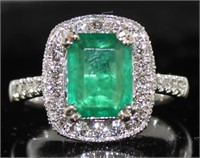 14k White Gold 2.93 ct Emerald & Diamond Ring