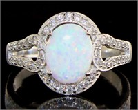 Gorgeous Oval Opal & White Topaz Designer Ring