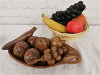 Vintage Wooden and Faux Fruit bowls
