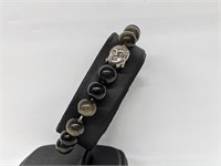 Black gemstone bracelet , stretch, with Buddha