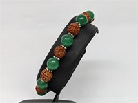 Green Jade and Natural Rudraksh Stretch bracelet