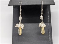 Citrine and Pearl Gemstone Dangler Earrings in