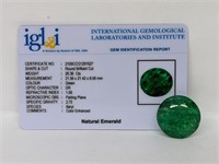 26.36cts Natural Emerald. Round brilliant cut. IGL
