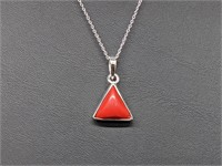 Lab created Coral Pendant in sterling silver with