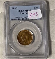 (No Shipping) 1911-S Gold Sov PCGS MS65