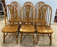 Six Windsor Style Oak Dining Chairs