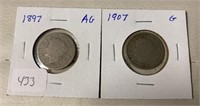 1897 and 1907 Liberty "V" Nickels