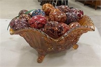 Carnival Glass Center Piece Bowl With Artisan Wood