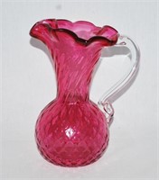 Vintage Cranberry Glass Pitcher 7.5"