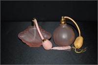 2 pcs Vintage Pink Satin Glass Perfume Bottles