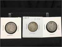 Three 1906-07P Barber Quarters