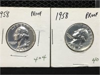 Two 1958 Washington Quarter Proofs