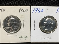 Two 1960 Washington Quarter Proofs