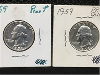 Two 1959 Washington Quarter Proofs