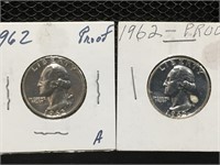 Two 1962 Washington Quarter Proofs