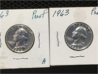 Two 1963 Washington Quarter Proofs