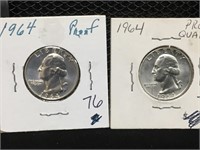 Two 1964 Washington Quarter Proofs