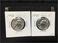 Two 1943 Gem Mint Washington Quarters