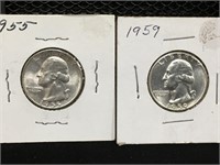 1955 & 59 Gem Washington Quarters