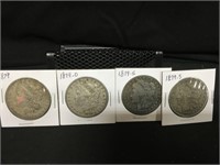 Four 1879 POS Morgan Silver Dollars