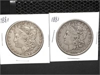 Six 1881 POS Morgan Silver Dollars