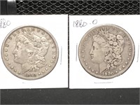Two 1880 P&O Morgan Silver Dollars