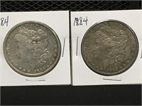 Four 1884 POS Morgan Silver Dollars