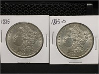 Two 1885 P&O Morgan Silver Dollars