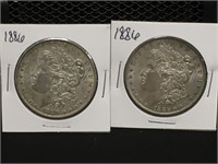 Four 1886 P&O Morgan Silver Dollars