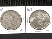 Five 1889 PO&S Morgan Silver Dollars