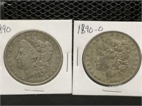 Two 1890 P&O Morgan Silver Dollars