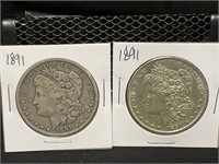 Four 1891 P&D Morgan Silver Dollars