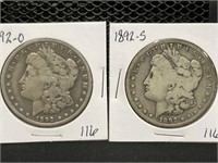 Two 1892 O&S Morgan Silver Dollars