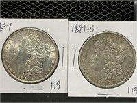 Two 1897 P&S Morgan Silver Dollars