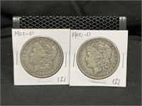 Two 1900-O Morgan Silver Dollars