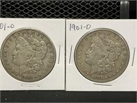 Two 1901-O Morgan Silver Dollars