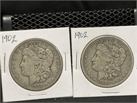 Three 1902 P&O Morgan Silver Dollars