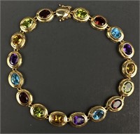 14K Gold & Colored Stones 7" Bracelet 13.3g