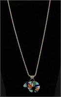 Sterling 20" Chain & Inlaid Stone Sterling Pendant