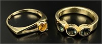 (2) 14K Gold Rings w/ Colored Stones 7.9g
