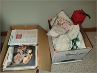 Box of Crochet Magazines & Box of Dollies Linens