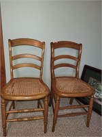 2 Cnt Wood Chairs W/ Caned Seats