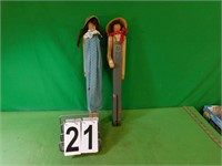2 Wooden Clothes Pin Dolls 21" T