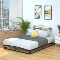 Modern Metal Platform Bed with Wood Slat Support