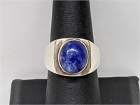 .925 Sterling Silver Blue Cabachon Ring